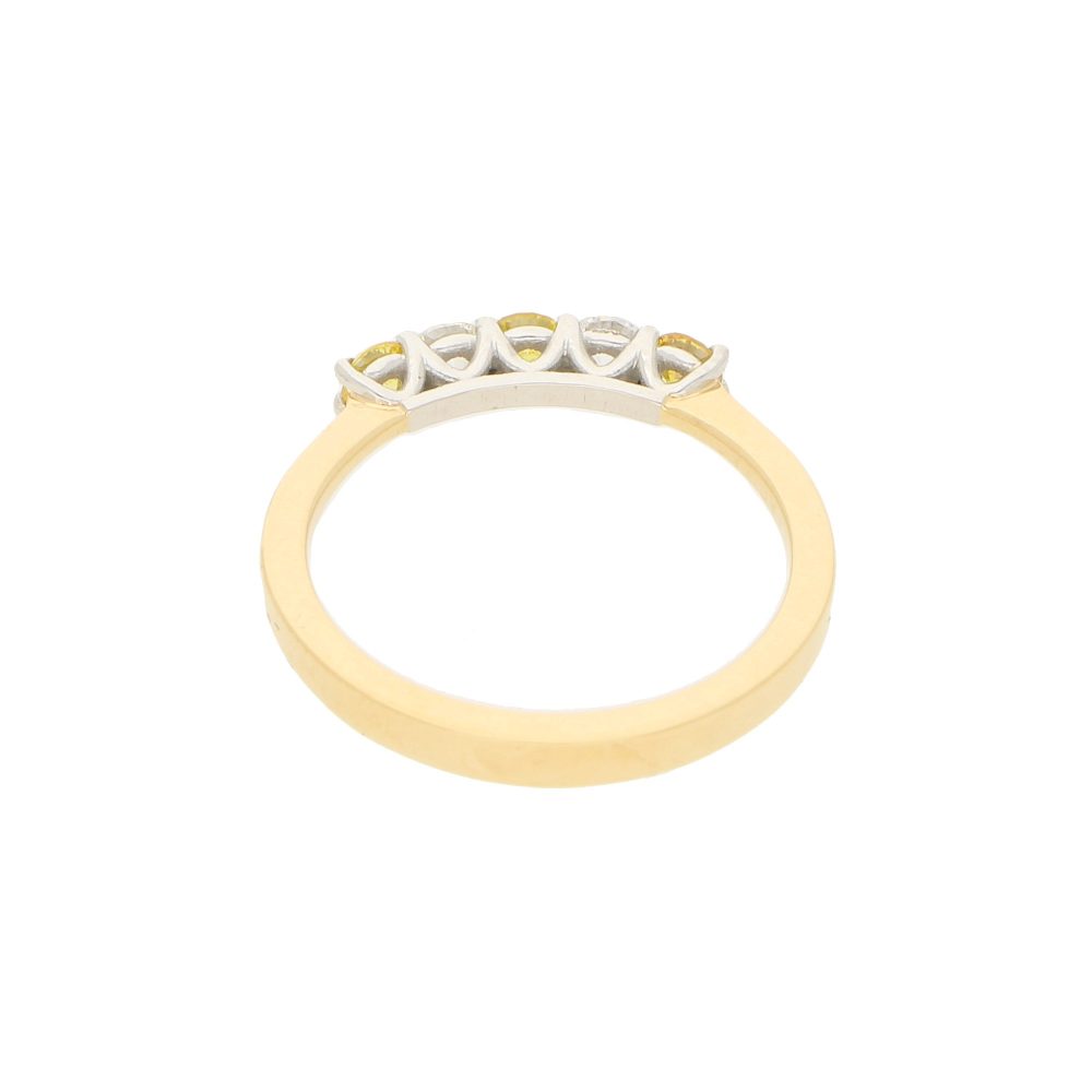 Natural Yellow and White Diamond Half Eternity Five Stone Ring in 18ct Yellow Gold