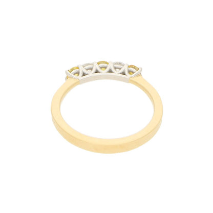 Natural Yellow and White Diamond Half Eternity Five Stone Ring in 18ct Yellow Gold