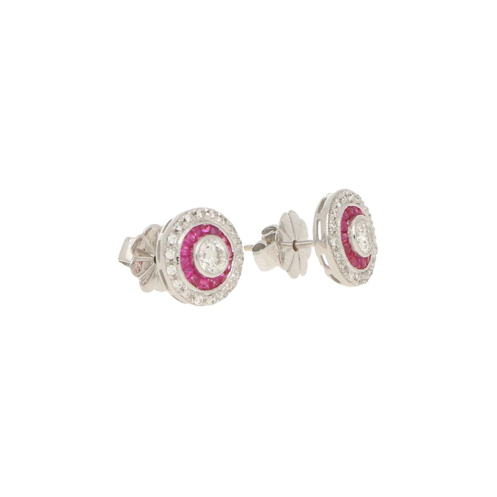 Diamond and Ruby Cluster Target Stud Earrings