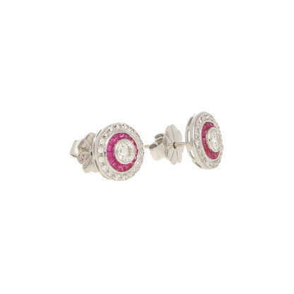 Diamond and Ruby Cluster Target Stud Earrings