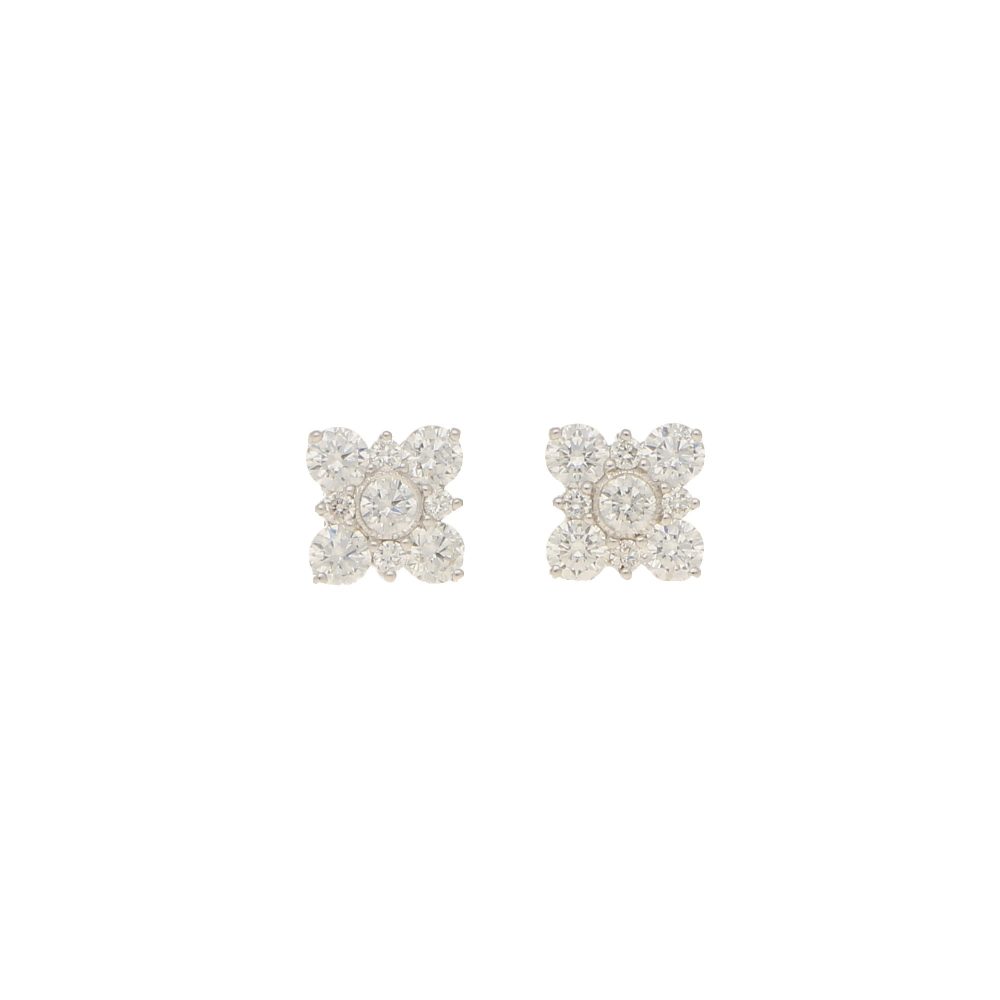 Diamond Blossom Cluster Stud Earrings in 18ct White Gold, 1.22 carat total