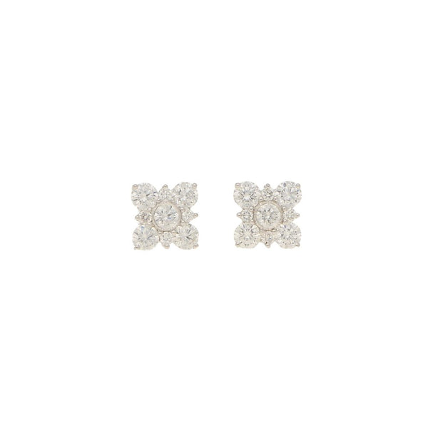 Diamond Blossom Cluster Stud Earrings in 18ct White Gold, 1.22 carat total
