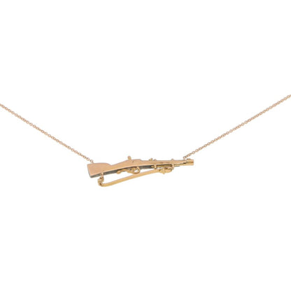Victorian Rose Cut Diamond Set Hunting Rifle Pendant Necklace in 18ct Rose Gold