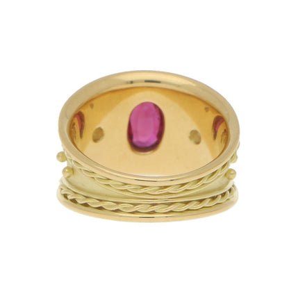 Etruscan Style Ruby and Diamond 18ct Yellow Gold Dress Ring