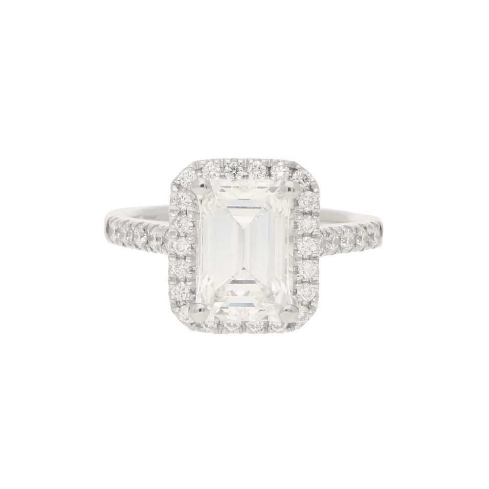 GIA Certified 2.54ct Emerald Cut Halo Cluster Ring