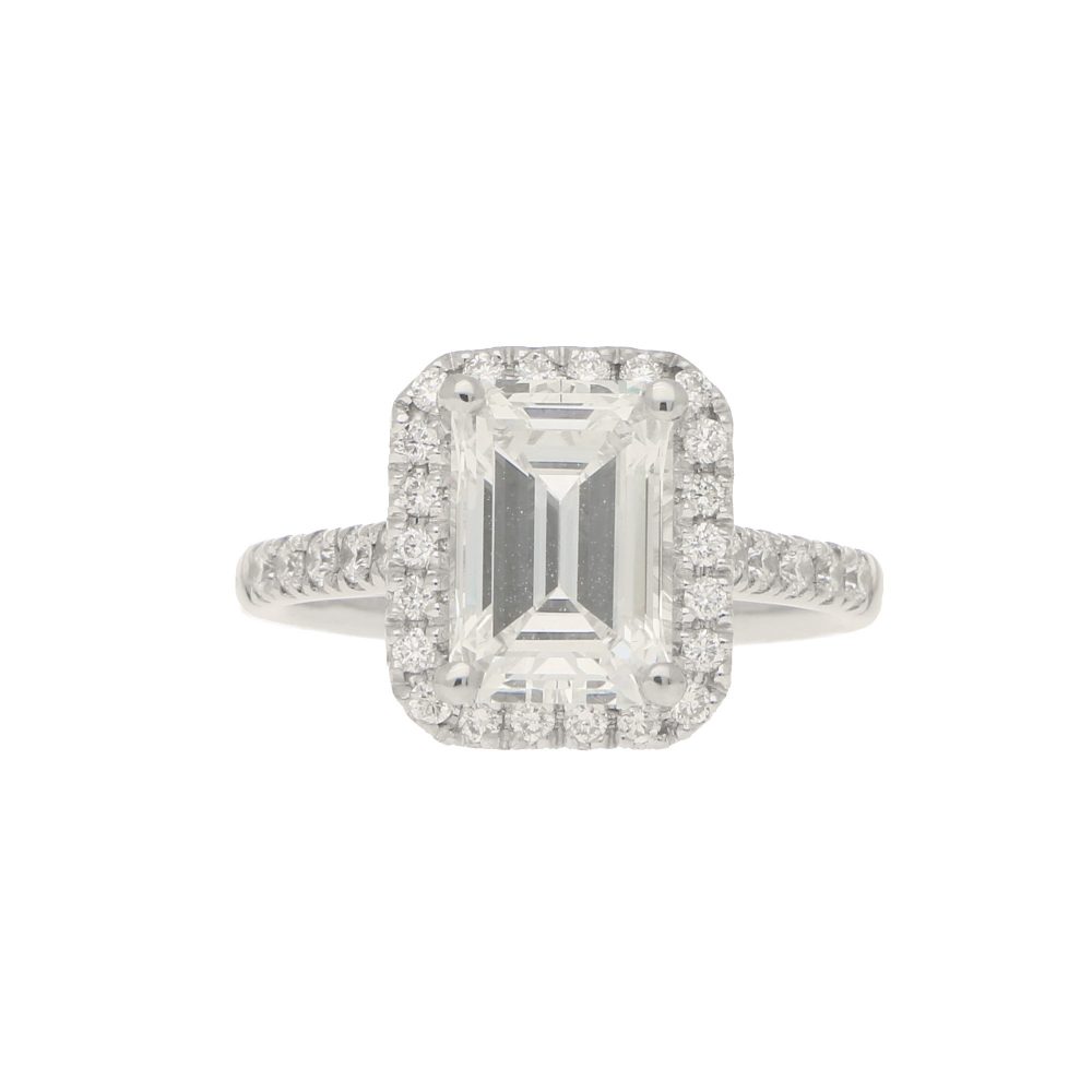 GIA Certified 2.54ct Emerald Cut Halo Cluster Ring