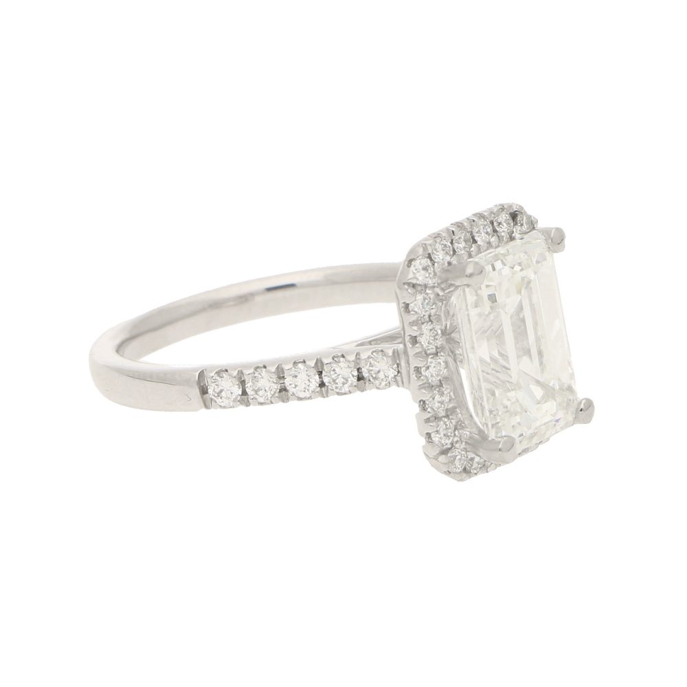 GIA Certified 2.54ct Emerald Cut Halo Cluster Ring