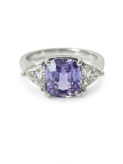 English Deco Style Platinum Ring with 2.68 Ct Ceylon Violet Sapphire & Diamond