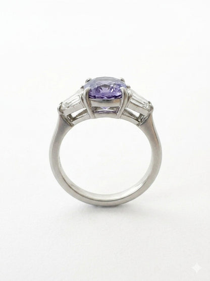 English Deco Style Platinum Ring with 2.68 Ct Ceylon Violet Sapphire & Diamond