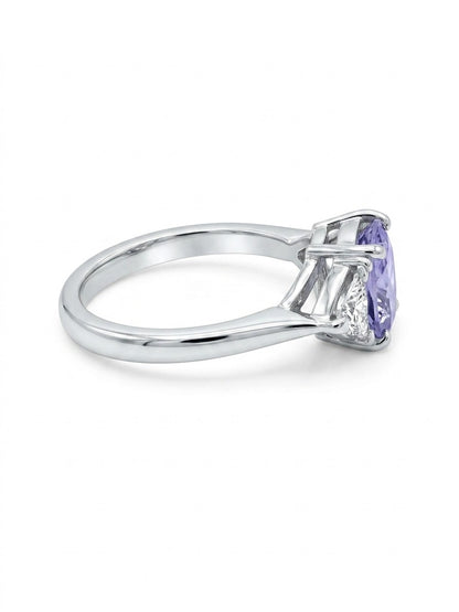 English Deco Style Platinum Ring with 2.68 Ct Ceylon Violet Sapphire & Diamond