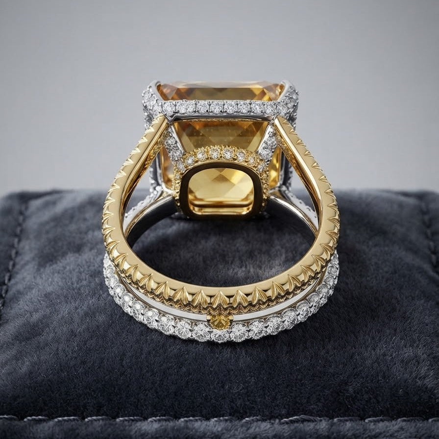 Signed Villa Milan 25.0 Ct Heliodor 1.30 Ct Diamonds Unique 18 KT ring