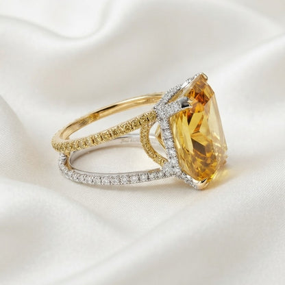 Signed Villa Milan 25.0 Ct Heliodor 1.30 Ct Diamonds Unique 18 KT ring