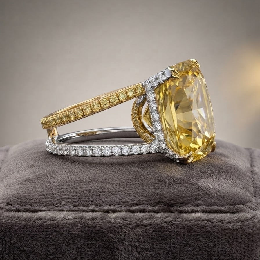 Signed Villa Milan 25.0 Ct Heliodor 1.30 Ct Diamonds Unique 18 KT ring