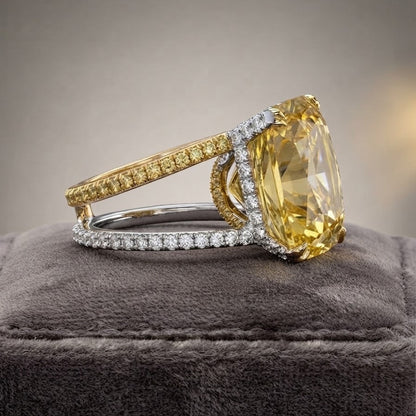 Signed Villa Milan 25.0 Ct Heliodor 1.30 Ct Diamonds Unique 18 KT ring