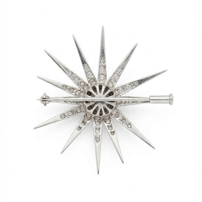 Art Deco Celestial 1.10 Ct Diamond 18 KT White Gold Star Brooch