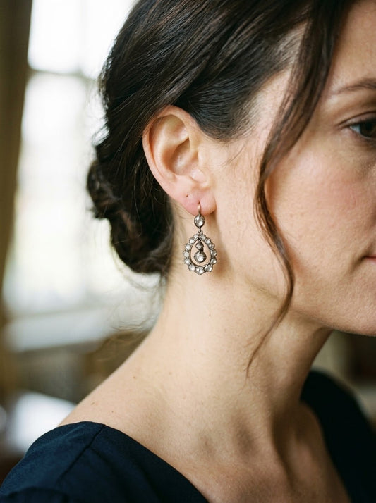 Georgian Gold Silver Rose Cut Diamond Drop Earrings, Circa 1790