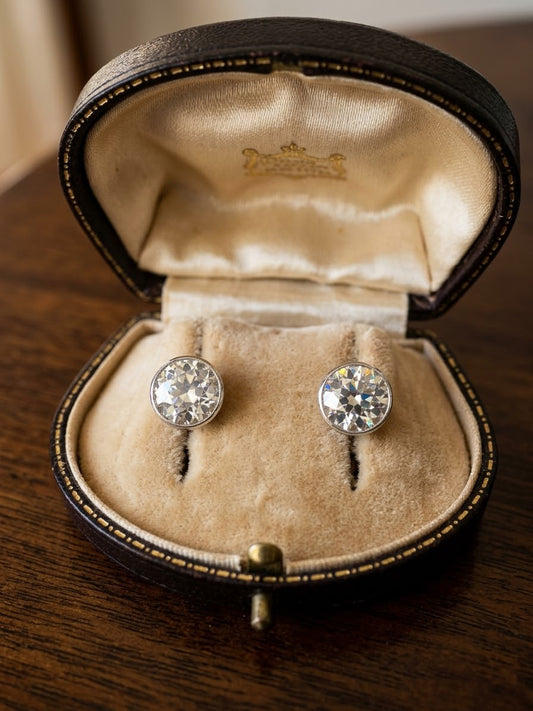 Art Deco 4.00 Carats Old European Diamond Solitaire Stud Earrings