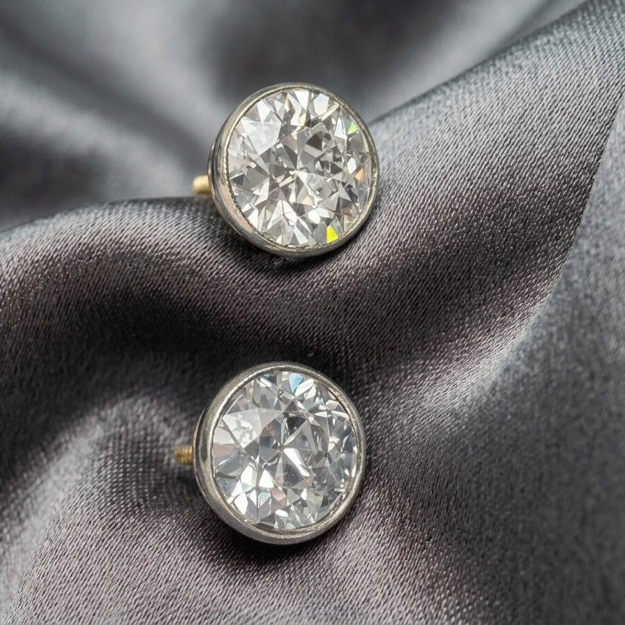 Art Deco 4.00 Carats Old European Diamond Solitaire Stud Earrings