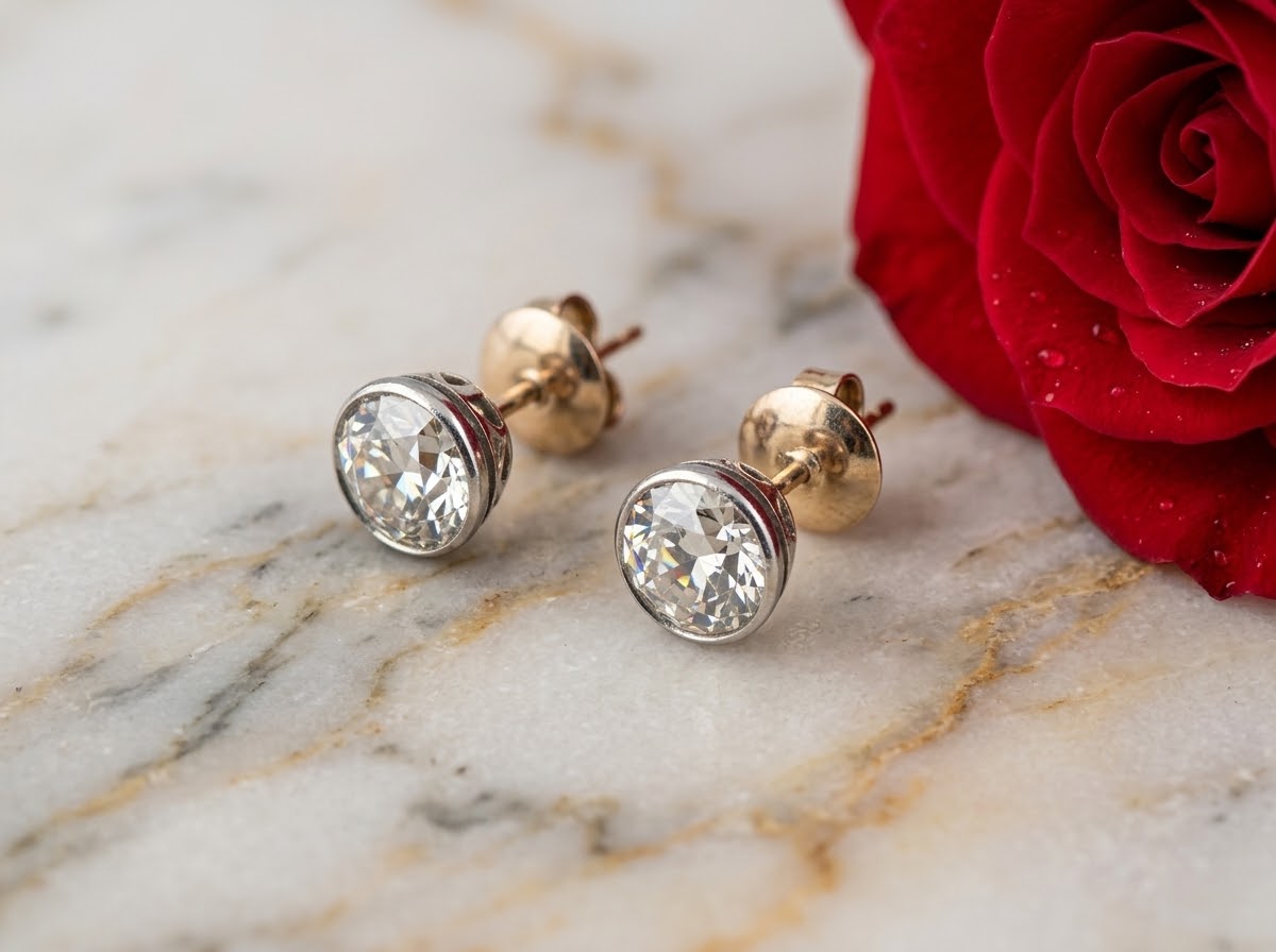 Art Deco 4.00 Carats Old European Diamond Solitaire Stud Earrings