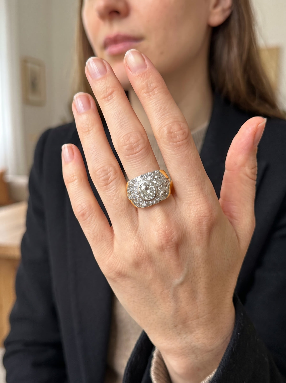 Art Deco Certiifed 5.47ct Old Mine Cut Diamond 18 KT /Plat Rare Ring