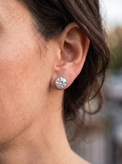 Art Deco 4.00 Carats Old European Diamond Solitaire Stud Earrings
