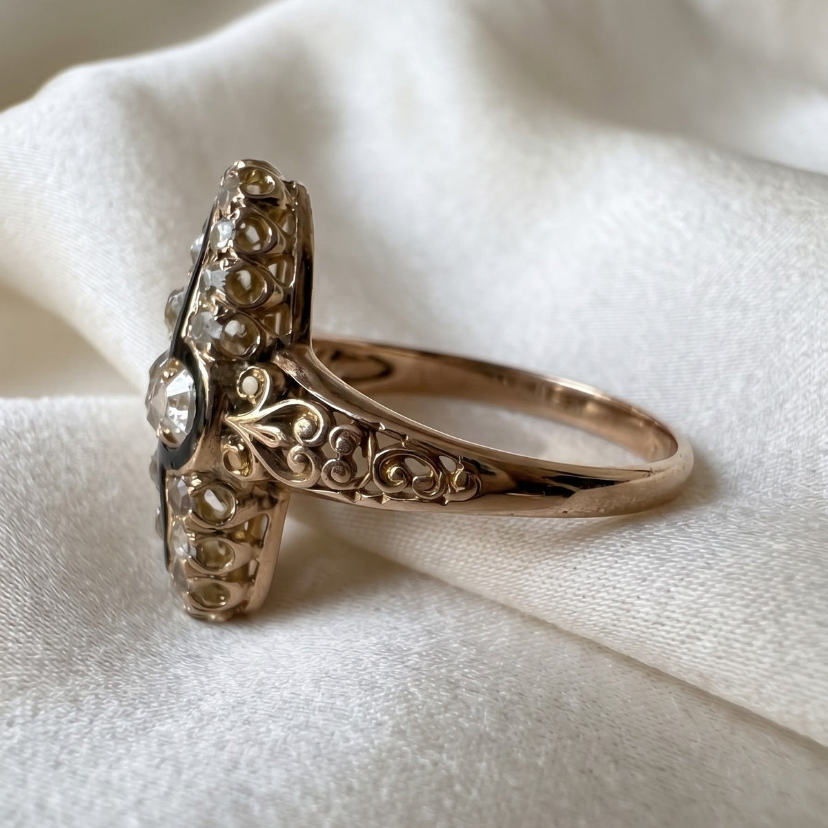 Gothic Style 1.35 Ct Old Mine Diamond 14 KT Rare Ring