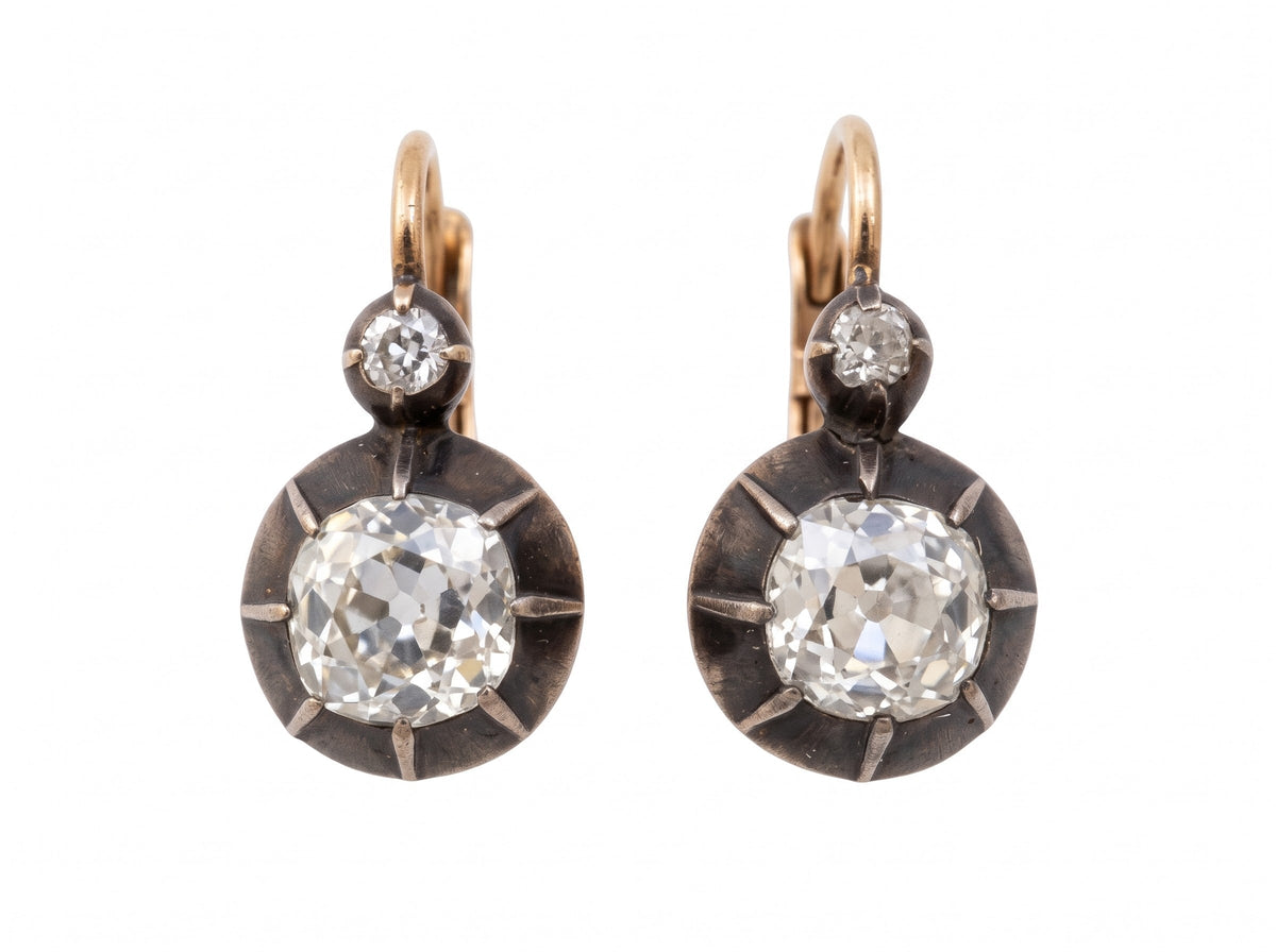 Victorian 2ct Old Mine Cut Diamond Drop Earrings, Circa 1860