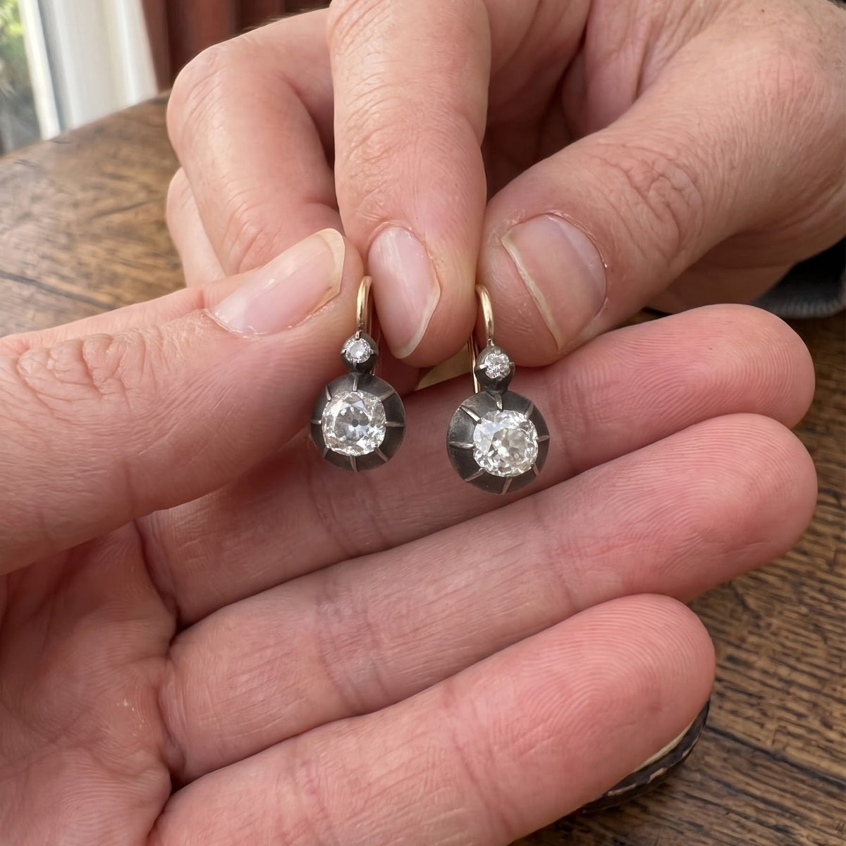 Victorian 2ct Old Mine Cut Diamond Drop Earrings, Circa 1860