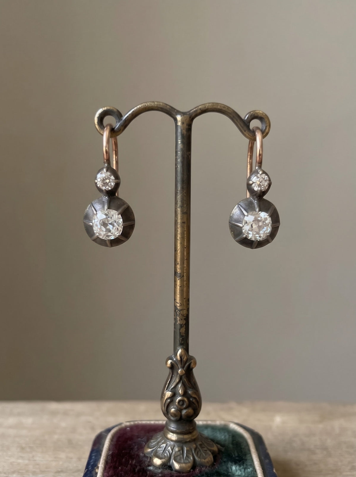 Authentic Victorian 2.0 Carat Old Mine Cut Diamond Drop Earrings 1860