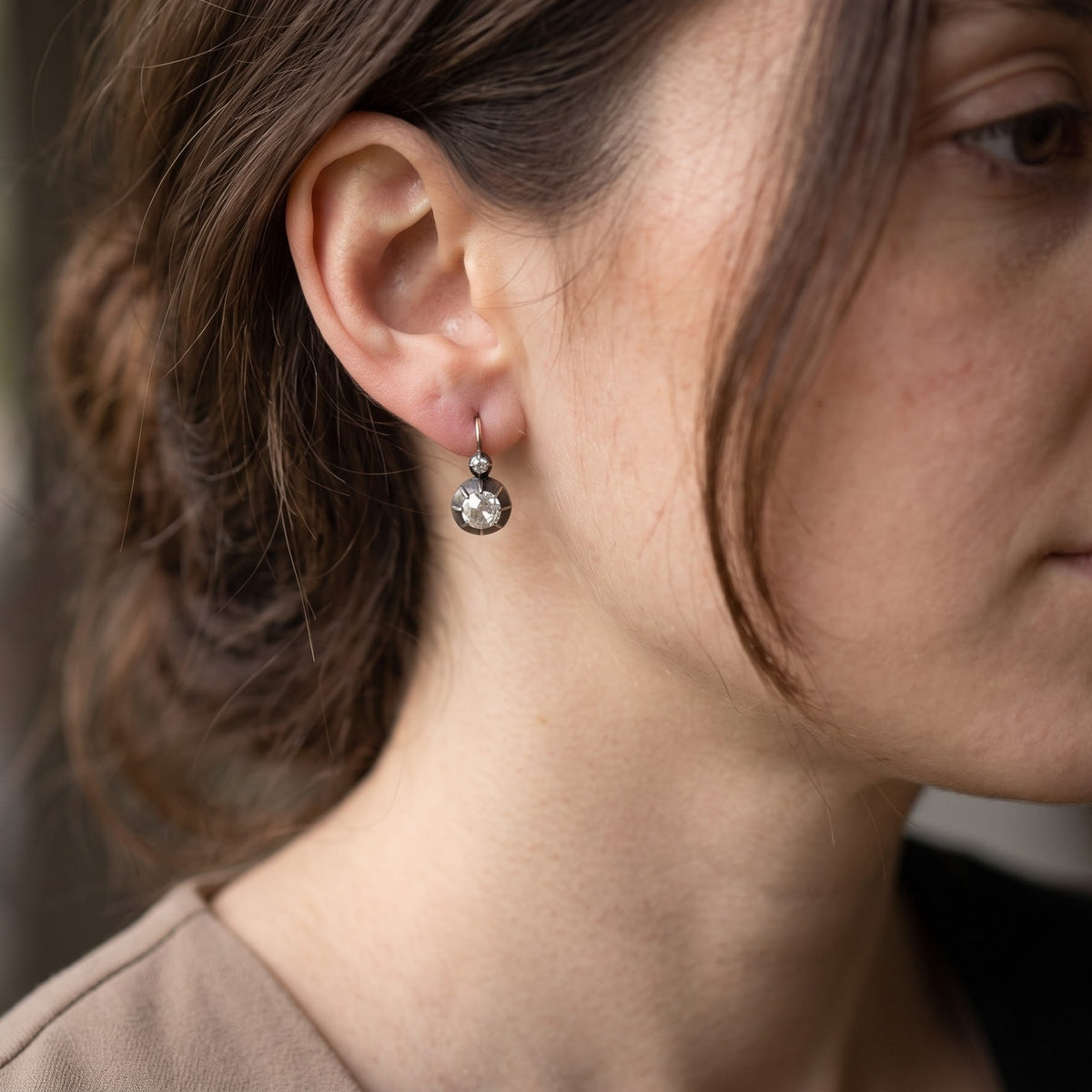 Victorian 2ct Old Mine Cut Diamond Drop Earrings, Circa 1860