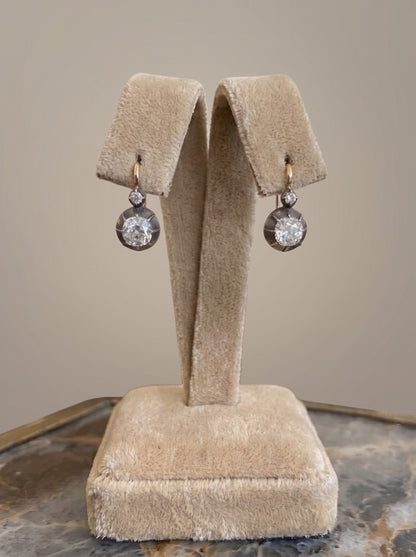 Authentic Victorian 2.0 Carat Old Mine Cut Diamond Drop Earrings 1860