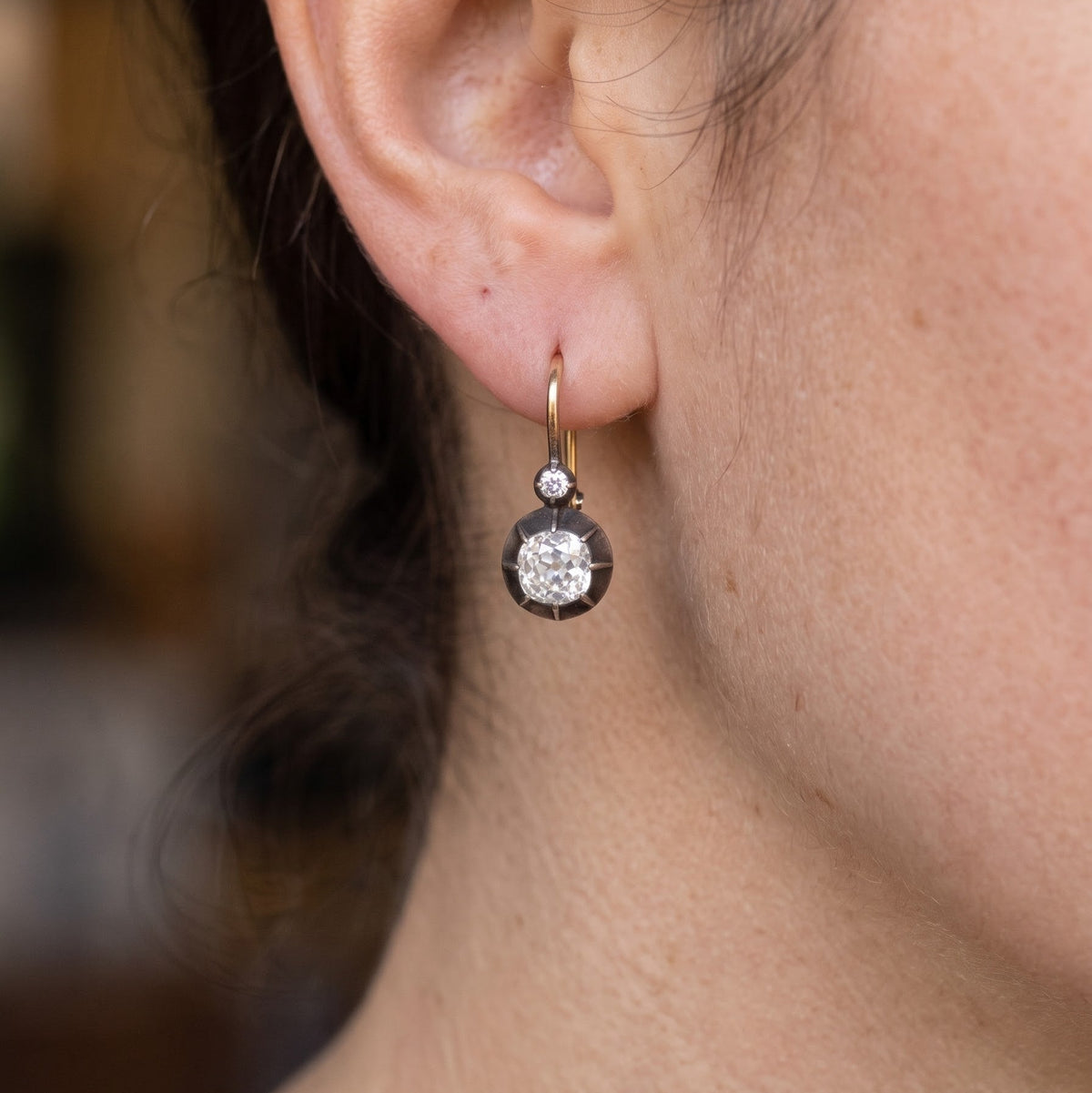 Authentic Victorian 2.0 Carat Old Mine Cut Diamond Drop Earrings 1860