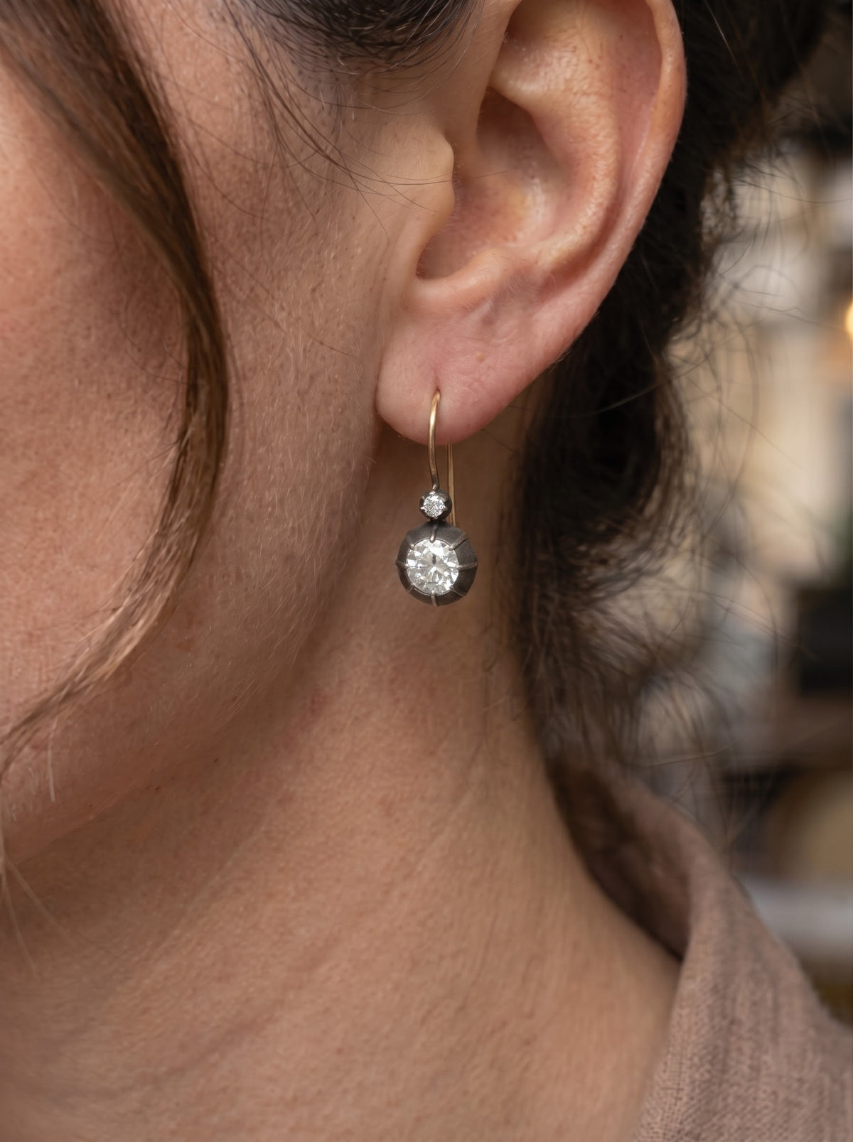 Authentic Victorian 2.0 Carat Old Mine Cut Diamond Drop Earrings 1860