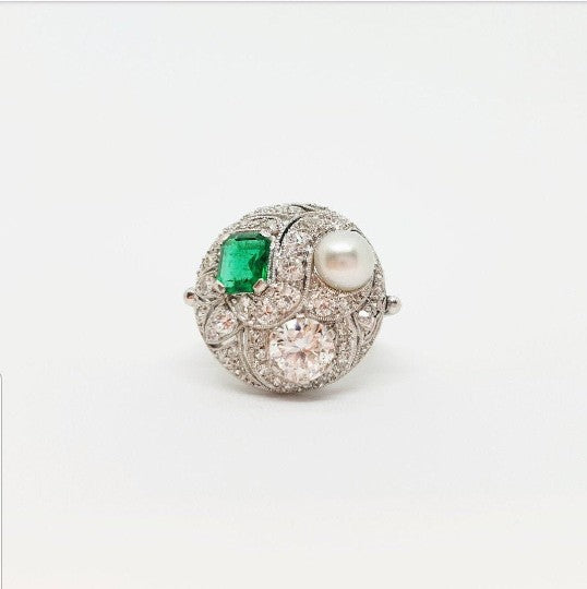 Vintage Emerald, Diamond and Pearl Ring