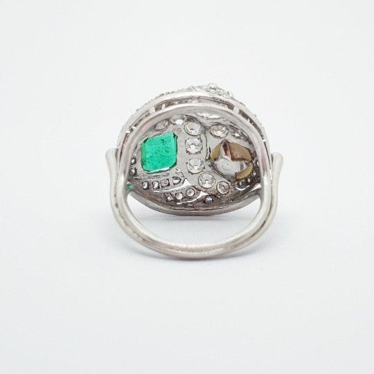 1950's Vintage Emerald, Diamond and Pearl Bombe Ring