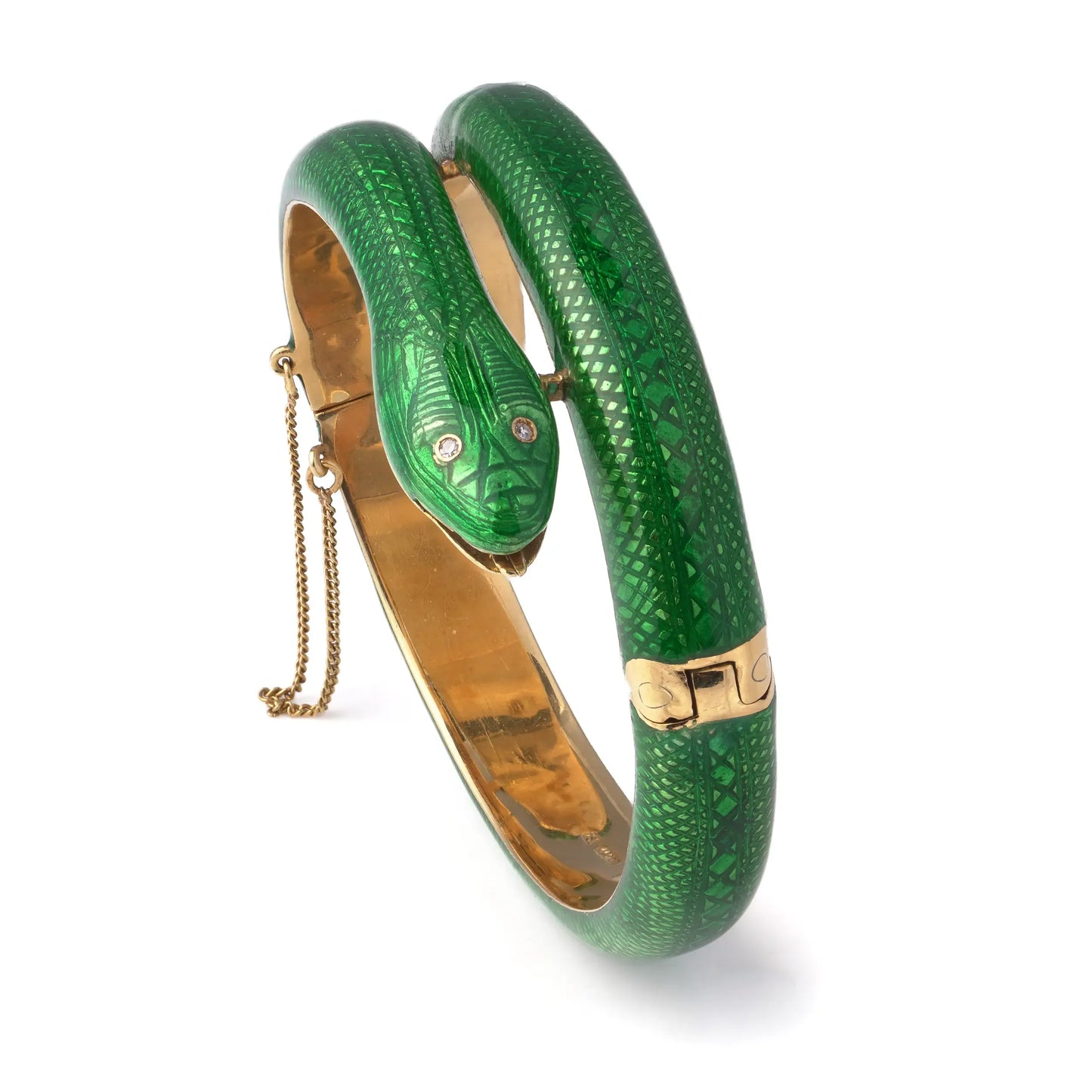 Vintage Green Enamel Snake Bracelet 18 Carat Gold Circa 1970's