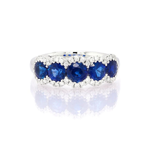 18ct White Gold, Sapphire and Diamond Cluster five stone eternity Ring