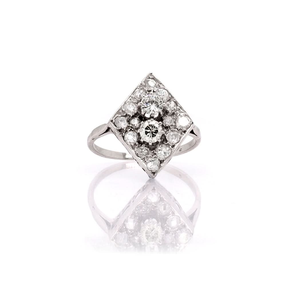 Jewellery Vintage 18ct White Gold and Diamond Art Deco Cluster Ring, Total Diamonds 1.00cts