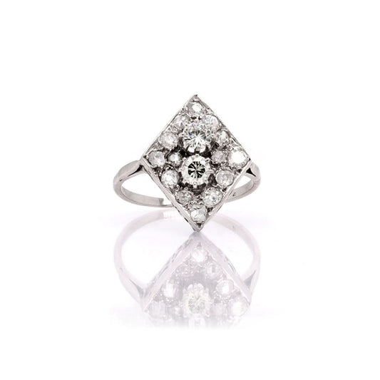 Jewellery Vintage 18ct White Gold and Diamond Art Deco Cluster Ring, Total Diamonds 1.00cts