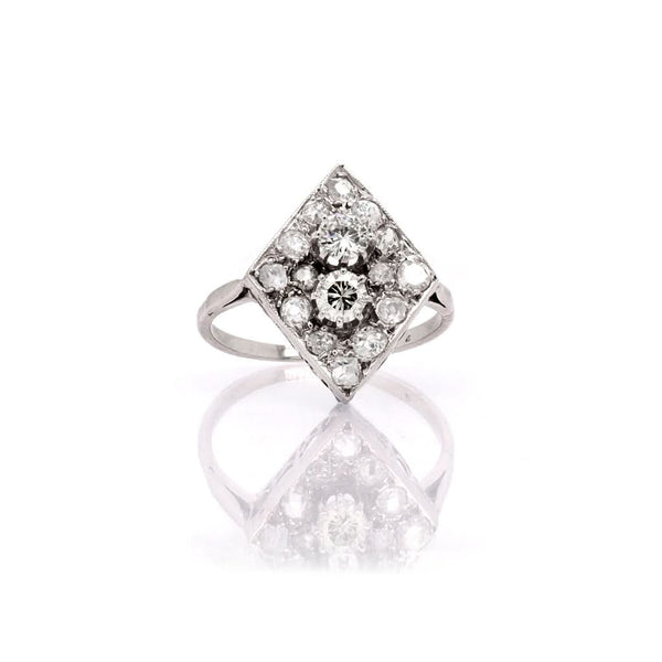 Jewellery Vintage 18ct White Gold and Diamond Art Deco Cluster Ring, Total Diamonds 1.00cts