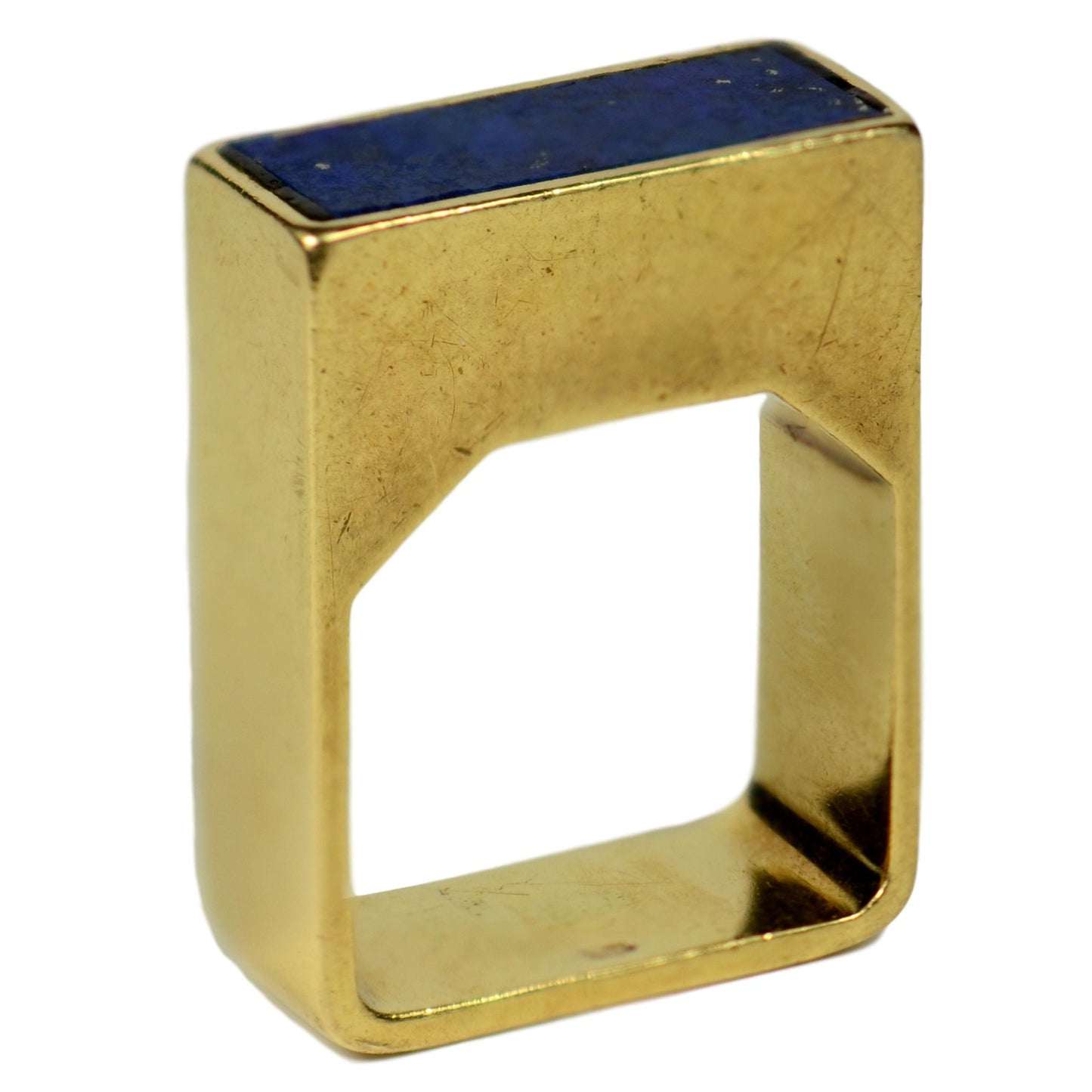 Modernist Square Lapis Lazuli and 18ct Gold Ring