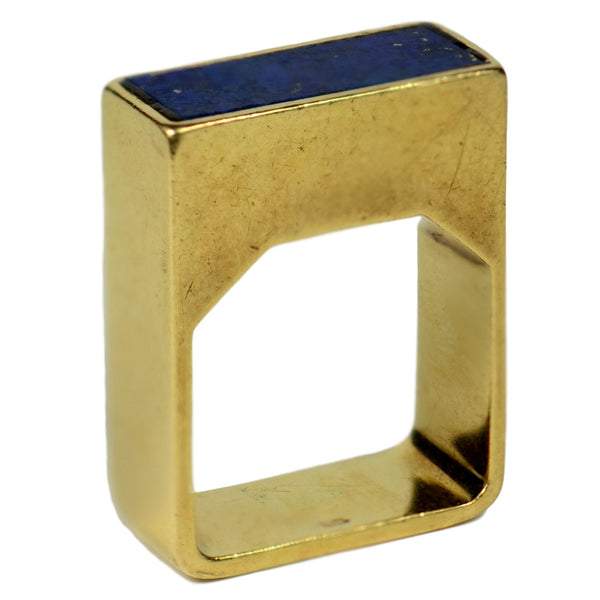 Modernist Square Lapis Lazuli and 18ct Gold Ring