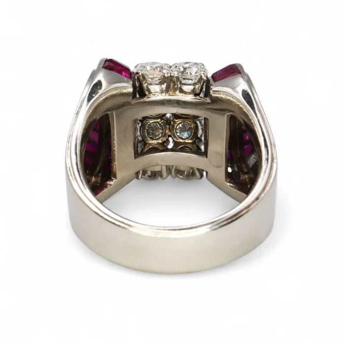 Vintage Retro 1940s Diamond and Ruby Tank Ring