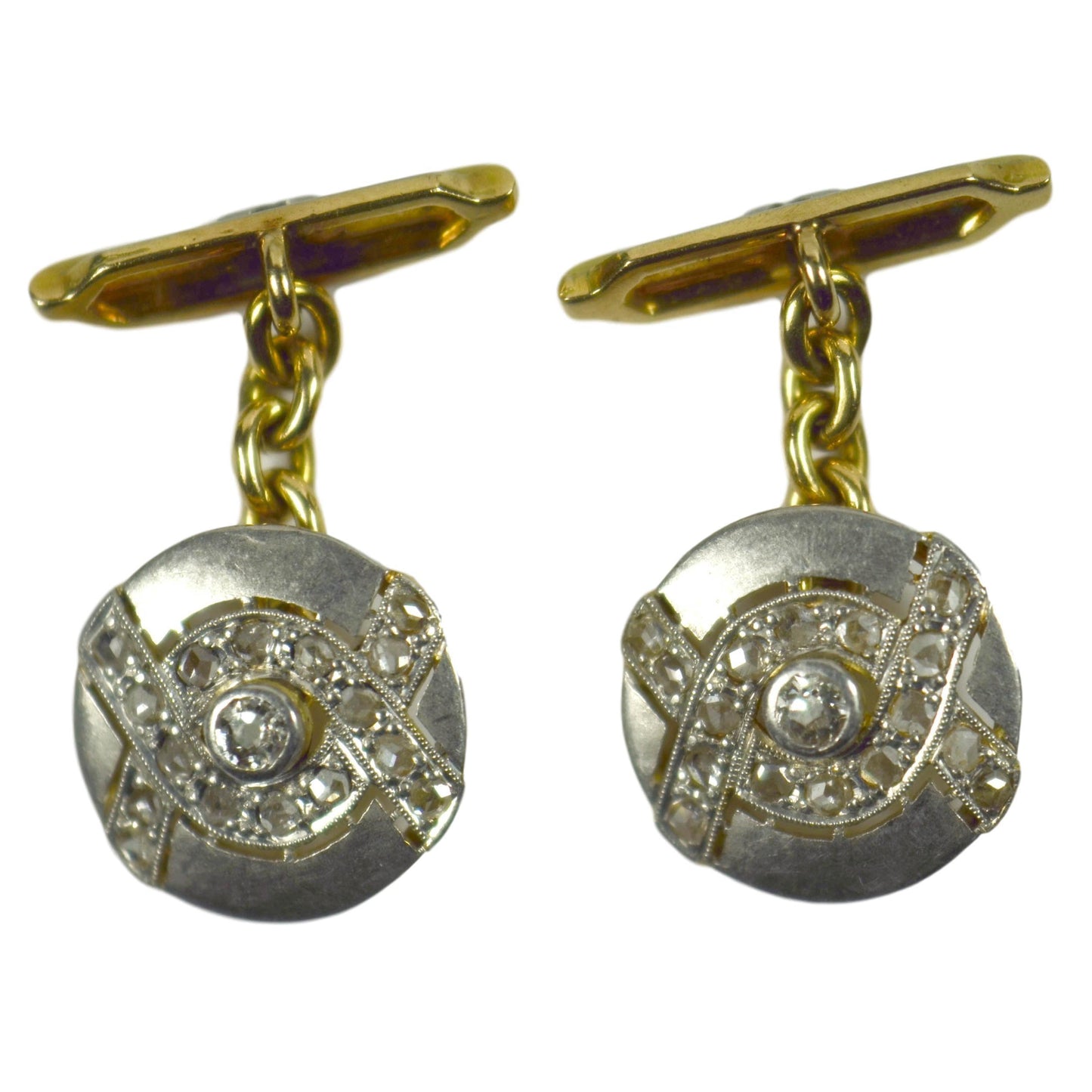 Art Deco Rose and Old Cut Diamond, Platinum and 18ct Gold Cufflinks