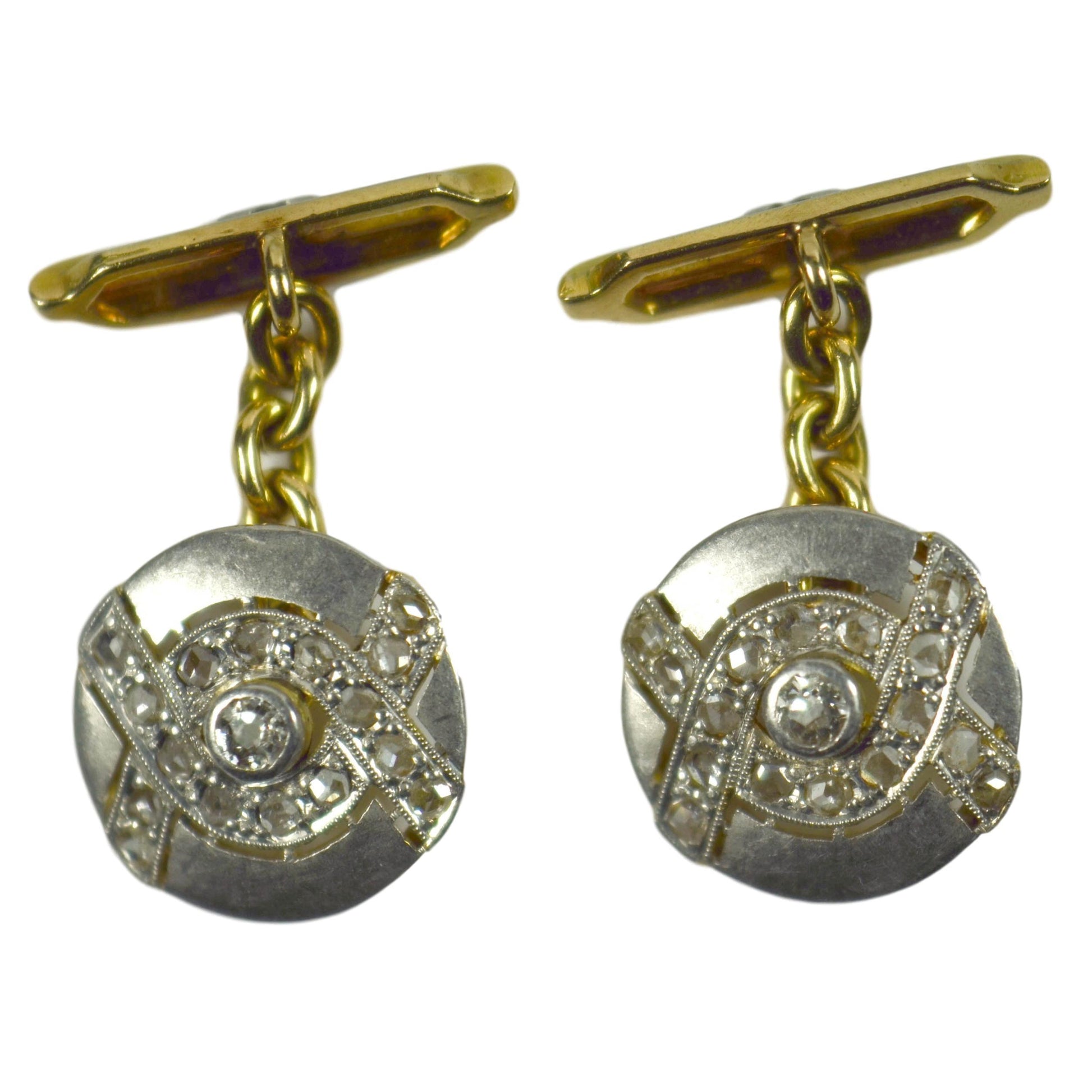 Art Deco Rose and Old Cut Diamond, Platinum and 18ct Gold Cufflinks