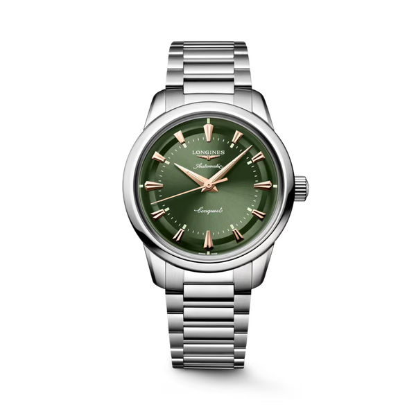 Longines CONQUEST HERITAGE stainless steel watch with green dial L1.649.4.02.6