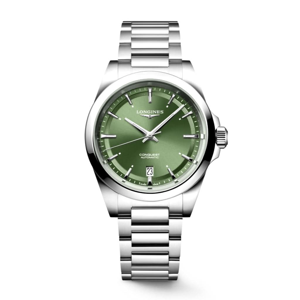 LONGINES CONQUEST stainless steel green dial watch L37204026