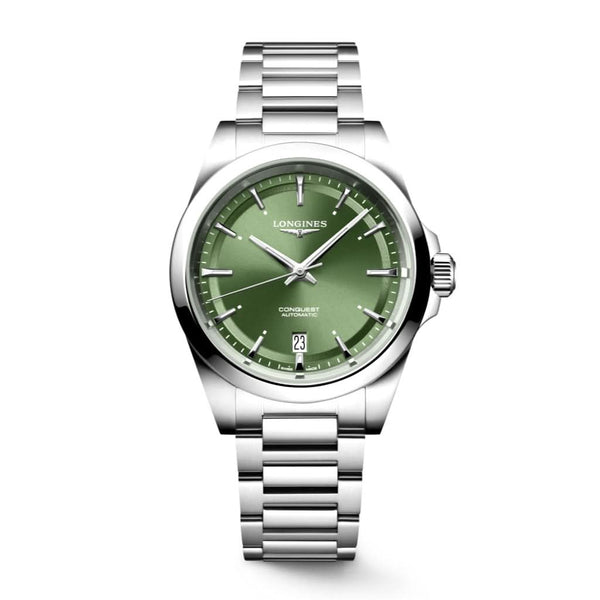 LONGINES CONQUEST stainless steel green dial watch L37204026