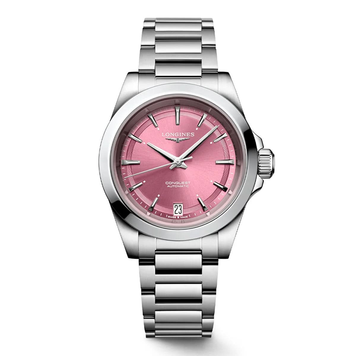 LONGINES CONQUEST Steel Automatic Watch with pink dial L3.430.4.99.6