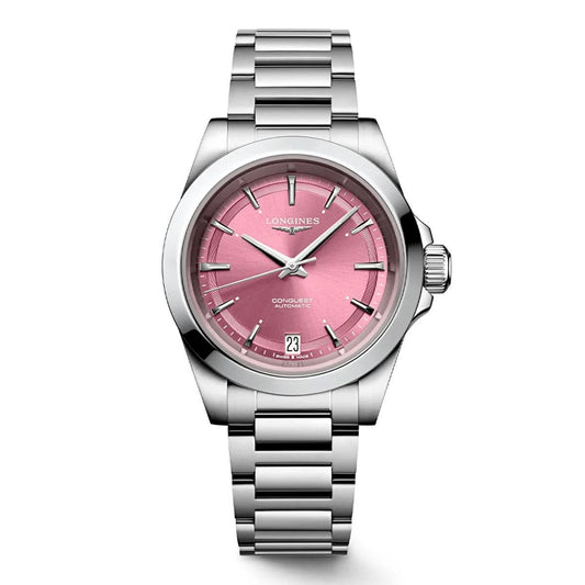 LONGINES CONQUEST Steel Automatic Watch with pink dial L3.430.4.99.6